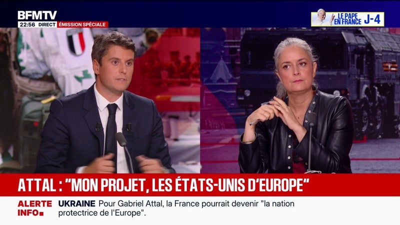 Gabriel Attal, candidat (Renaissance) à l’élection présidentielle, souhaite créer "les États-Unis d'Europe: un projet économique, écologique et technologique"