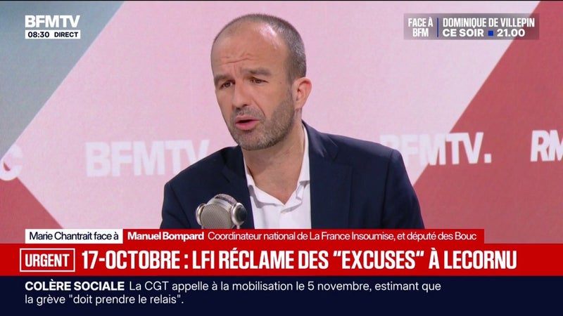 Manuel Bompard, coordinateur national de LFI, demande "des excuses", "des explications" et des "réponses politiques à la colère de la jeunesse" au Premier ministre Sébastien Lecornu