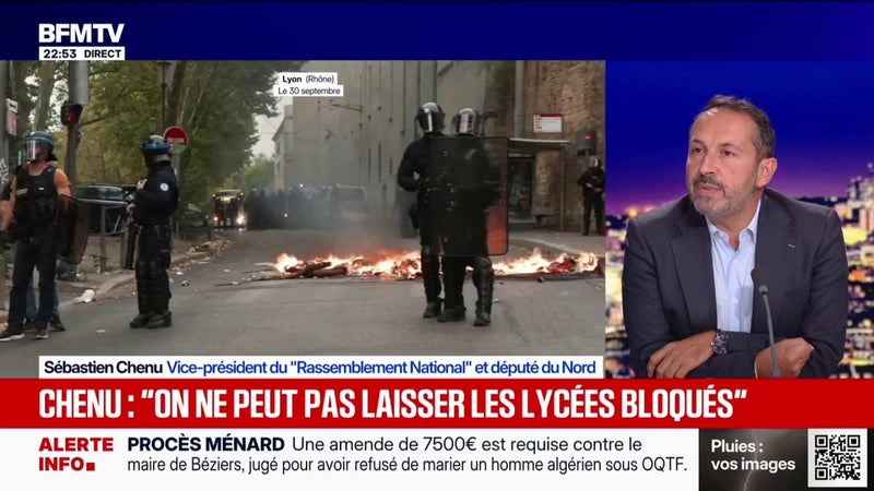 Sébastien Chenu, vice-président du Rassemblement national, estime que les familles des lycéens auteurs de violences doivent "éventuellement être sanctionnées"