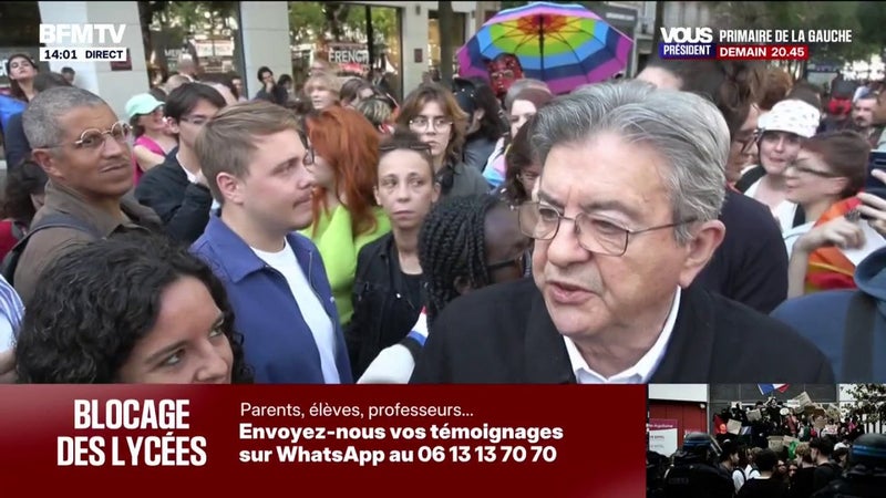 Colère des lycéens: "J'invite les adultes, les parents, à se mettre un casque ou un brassard blanc" pour protéger les lycéens lors des prochaines manifestations, déclare Jean-Luc Mélenchon, candidat LFI à la présidentielle