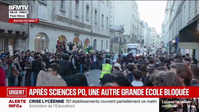 Blocages des facultés: une centaine d'étudiants réunis devant l'Institut Catholique de Paris