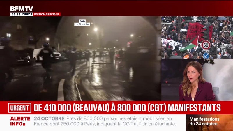 De 410 000 (Beauvau) à 800 000 (CGT) manifestants - 24/10