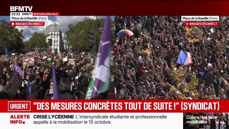 Mobilisation lycéenne: le cortège se rassemble place de la Bastille