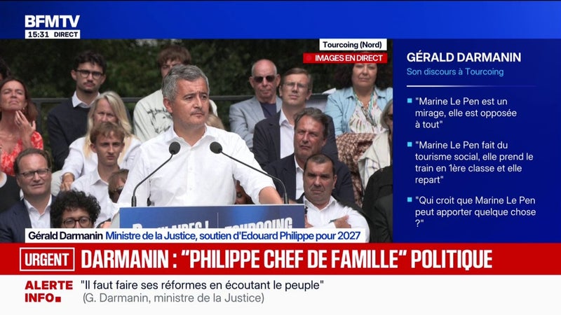 "Épargnons à notre pays ce terrible sort", lance Gérald Darmanin, ministre de la Justice et soutien d'Édouard Philippe, évoquant la possibilité d'un second tour entre Marine Le Pen et Jean-Luc Mélenchon en 2027