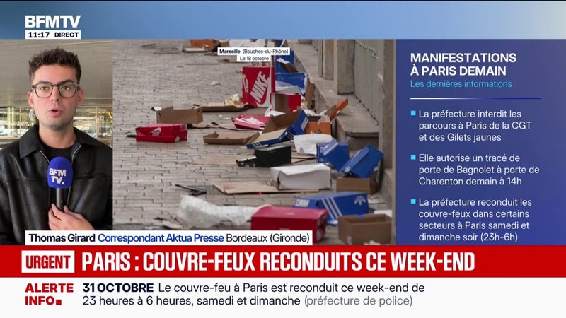 Manifestation du 31 octobre: le cortège ne passera pas par l'hypercentre de Bordeaux, un couvre-feu mis en place samedi soir pour les mineurs non accompagnés
