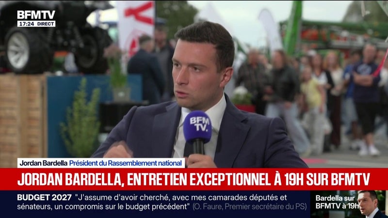"Ma première décision si je suis chef du gouvernement sera de supprimer une myriade de 120 taxes et impôts", annonce Jordan Bardella, président du RN