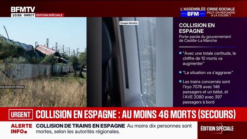 Collision de deux trains en Espagne: le bilan s'alourdit à au moins 46 morts, selon les secours