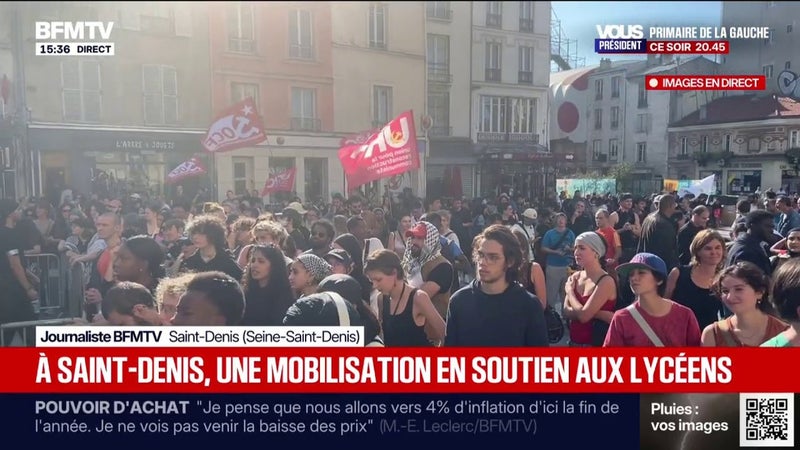 Un rassemblement à Saint-Denis de syndicats et de parents d'élèves en soutien à la mobilisation lycéenne