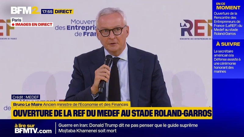 "Je me suis fait applaudir ici à de nombreuses reprises, j'entends des sifflets aujourd'hui", déclare Bruno Le Maire, hué par certains participants à la Rencontre des entrepreneurs du Medef