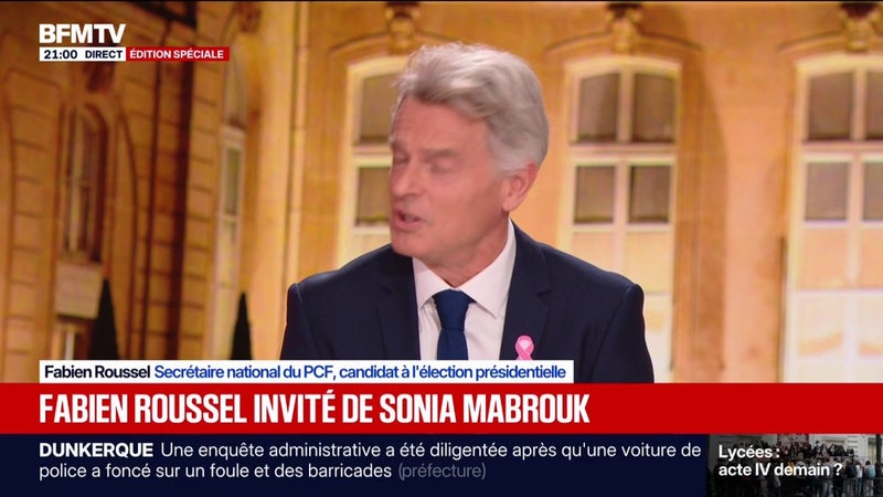 7-Octobre: "Nous devons avoir une pensée pour les plus de 1.200 victimes", déclare Fabien Roussel, candidat PCF à la présidentielle, qui dénonce aussi "un terrorisme d'État d'un gouvernement d'extrême droite, celui de monsieur Netanyahu"