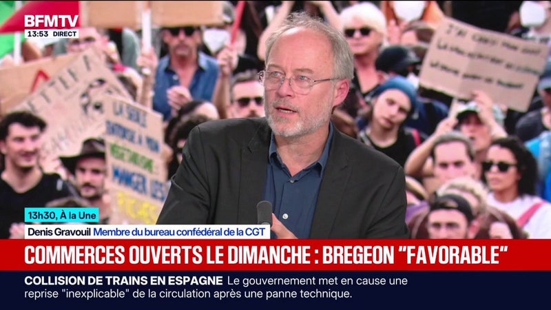 Commerces ouvertes le dimanche: c'est "augmenter les profits sans le faire partager avec les salariés concernés", estime Denis Gravouil, membre du bureau confédéral de la CGT