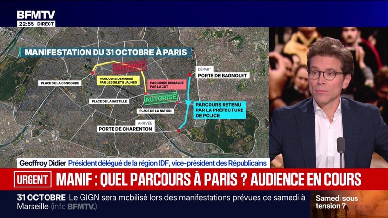 Parcours de la manifestation du 31 octobre à Paris: "La veille d'une manifestation, c'est anormal de ne pas savoir où elle aura lieu", déplore Geoffroy Didier, président délégué de la région IDF, vice-président des Républicains