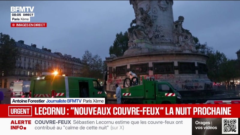 Manifestations: les équipes de la mairie de Paris nettoient les rues et les monuments dégradés