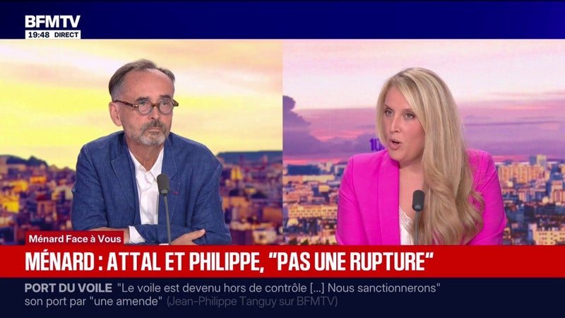 "Tu as le droit de refuser un certain nombre de choses": échanges entre Robert Ménard, maire (DVD) de Béziers, sur la désobéissance civile. Il répond à Anne Saurat-Dubois et Bruno Jeudy, éditorialistes politique BFMTV