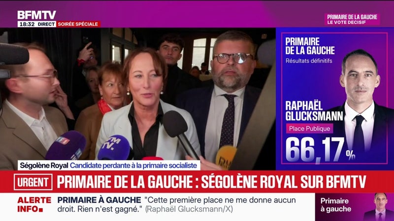Victoire de Raphaël Glucksmann à la primaire sociale-démocrate: "Je suis très déçue mais je suis contente d'avoir participé à cette campagne", déclare Ségolène Royal, candidate perdante