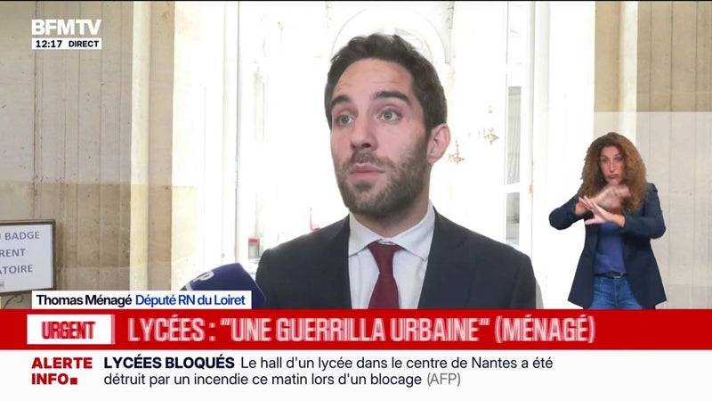 Colère lycéenne: Thomas Ménagé (RN) dénonce des "scènes de guérilla" alimentées par "l'extrême gauche"