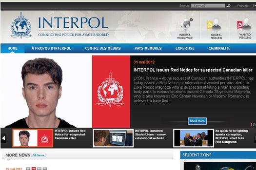 Rocco Luka Magnotta est recherché par Interpol après avoir dépecé un homme et filmé son crime