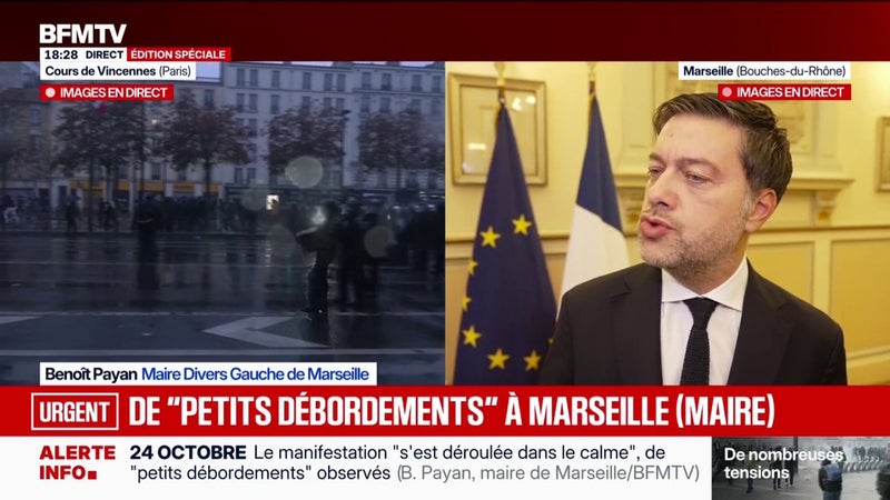 Manifestations: "J'ai beaucoup de crainte pour le 31 octobre et le 5 novembre", déclare Benoît Payan, maire de Marseille