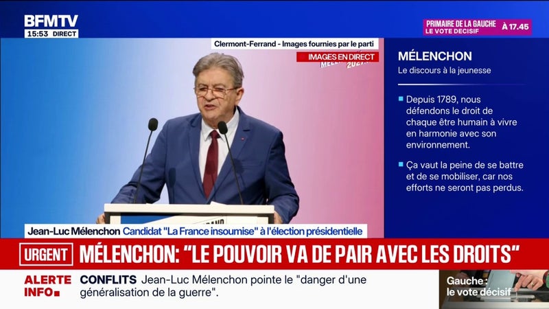 Jean-Luc Mélenchon, candidat LFI à la présidentielle, souhaite une "souveraineté française" sur l'intelligence artificielle ainsi qu'un "contrôle international"