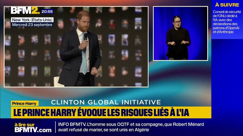 Risques liés à l'IA: "Nous ne pouvons pas dire que personne ne nous a avertis", prévient le Prince Harry