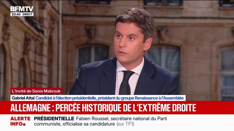 Percée historique de l'extrême droite en Allemagne: "C'est un vrai signal d'alarme et on doit en tirer des enseignements", déclare Gabriel Attal, candidat à l'élection présidentielle