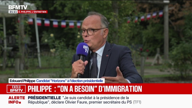 Rétablissement de la double peine: "Ça ne me pose aucun problème", assure Édouard Philippe, candidat "Horizons" à l'élection présidentielle