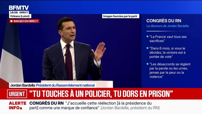 "Tu touches à un policier, tu dors en prison": Jordan Bardella, président du RN, propose "la présomption de légitime défense pour les forces de l'ordre"
