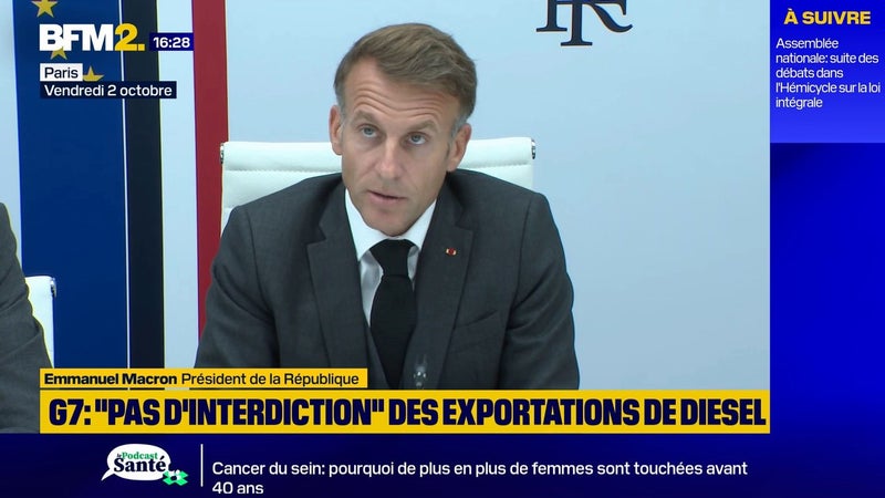 Carburants: il n'y aura "pas d'interdiction" sur les exportations de gazole entre membres du G7, annonce Emmanuel Macron