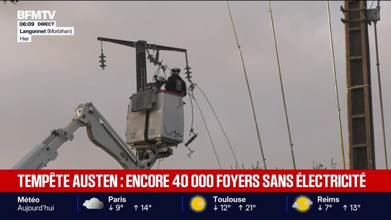 Tempête Austen: près de 40.000 foyers encore privés d'électricité en Bretagne et en Normandie