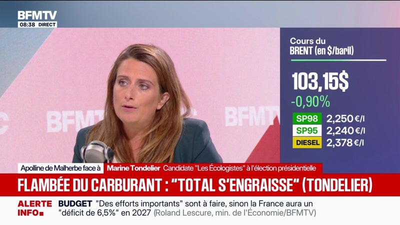 Marine Tondelier, candidate Les Écologistes à l'élection présidentielle, veut "financer une grande transition énergétique" grâce aux "héritages les plus élevés"