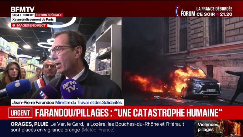 Pillages: Jean-Pierre Farandou, ministre du Travail, assure que "toutes les aides économiques seront faites"