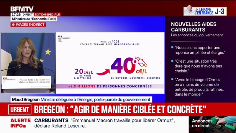"Nous allons renouveler l'aide aux grands rouleurs pour les mois d'octobre et de novembre et élargir le nombre de bénéficiaires", annonce Maud Bregeon, ministre déléguée à l'Énergie