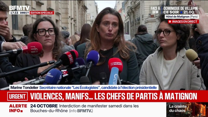 Partis politiques reçus à Matignon: "On sort de cette réunion encore plus inquiets et en colère", explique Marine Tondelier, candidate Les Écologistes à l'élection présidentielle