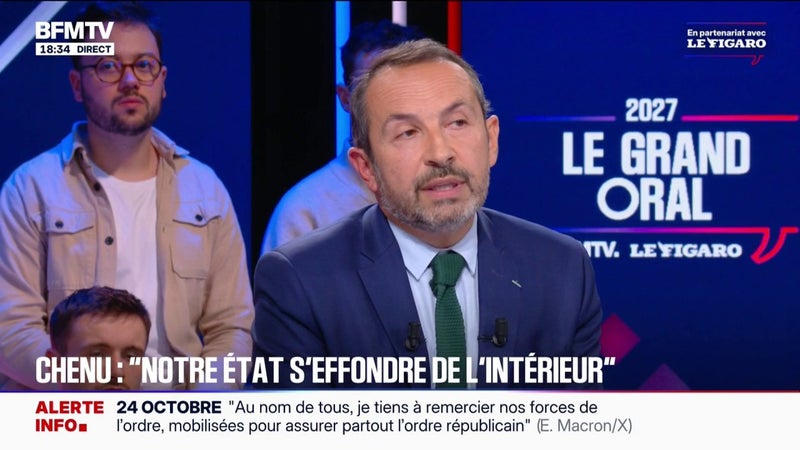 Une démission d'Emmanuel Macron "serait un sacré bon service qu'il rendrait au pays", ironise Sébastien Chenu, président du groupe RN à l'Assemblée nationale
