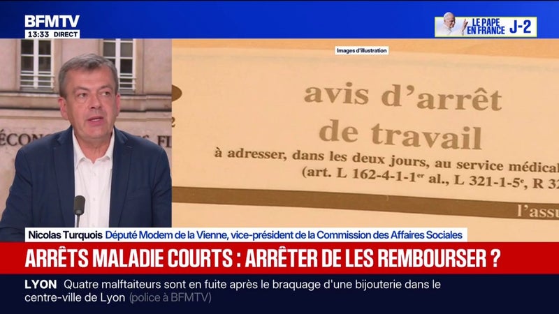 "Il y a une multiplication des arrêts très courts", observe Nicolas Turquois, député MoDem de la Vienne, sur la proposition du Medef de ne plus rembourser les arrêts maladie inférieurs à 10 jours