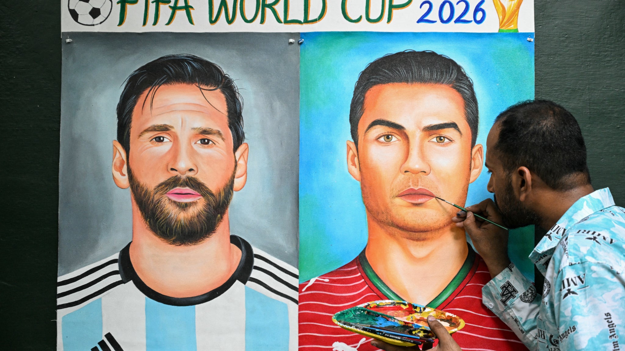 Une fresque de Lionel Messi et Cristiano Ronaldo à Amritsar, en Inde le 11 juin 2026 Une fresque de Lionel Messi et Cristiano Ronaldo à Amritsar, en Inde le 11 juin 2026