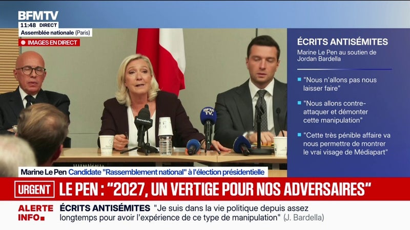 Écrits antisémites attribués à Jordan Bardella: "Nous n'allons pas nous laisser faire", déclare Marine Le Pen