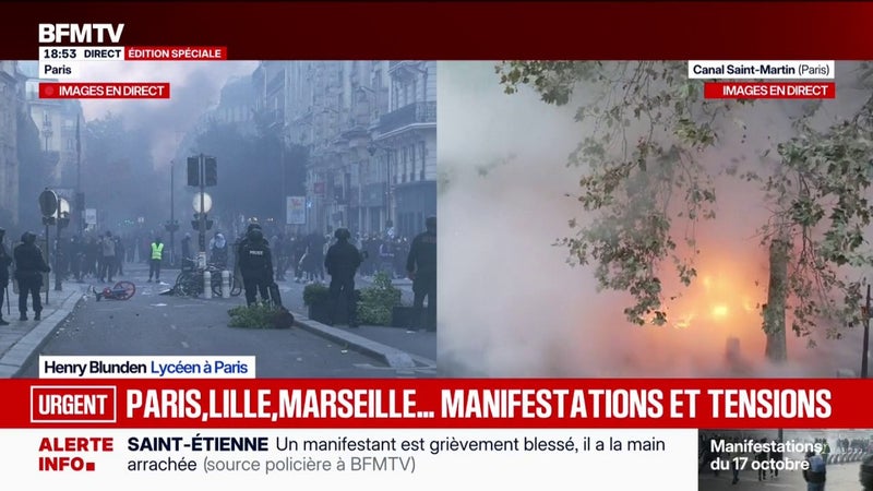 "Je ne veux pas que ces violences camouflent les revendications du mouvement lycéen", déclare Henry Blunden, lycéen à Paris, qui juge les violences "intolérables"