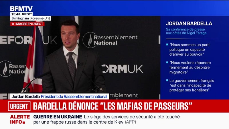 Immigration: "Notre ambition est de faire de la France l'un des pays les moins attractifs d'Europe pour l'immigration clandestine", affirme Jordan Bardella aux côtés de Nigel Farage