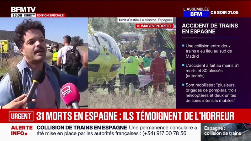 "Il y a des personnes grièvement blessées": ces rescapés témoignent après l'accident de trains en Espagne