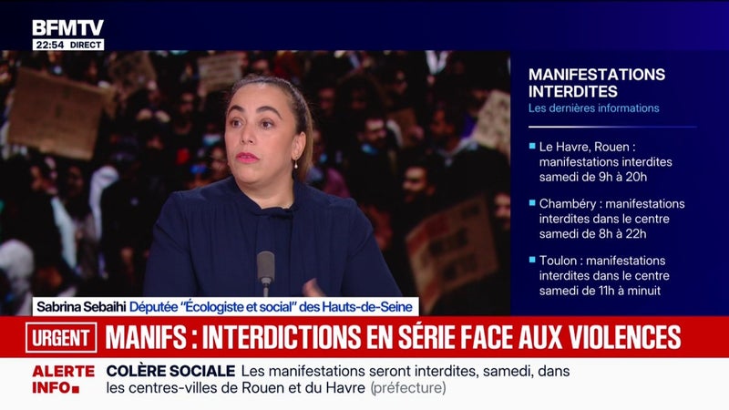 Interdiction des manifestations: "C'est un aveu d'échec et de faiblesse de l'État", déplore Sabrina Sebaihi, députée "Écologiste et Social"