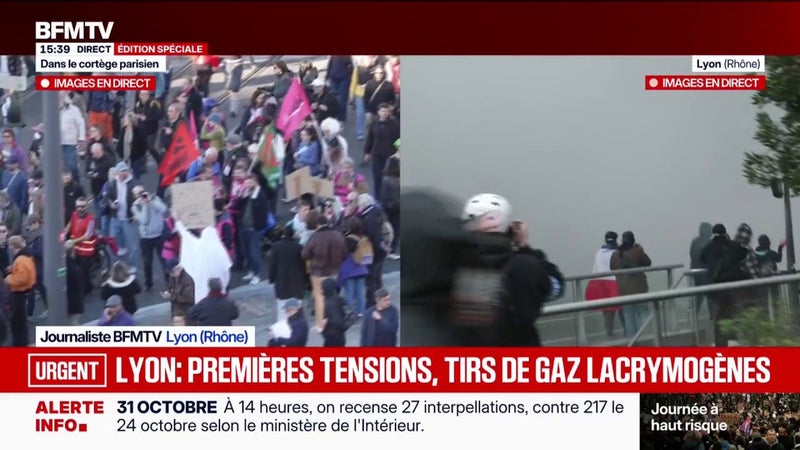 Manifestations du 31 octobre: premières tensions à Lyon, des gaz lacrymogènes tirés par les forces de l'ordre