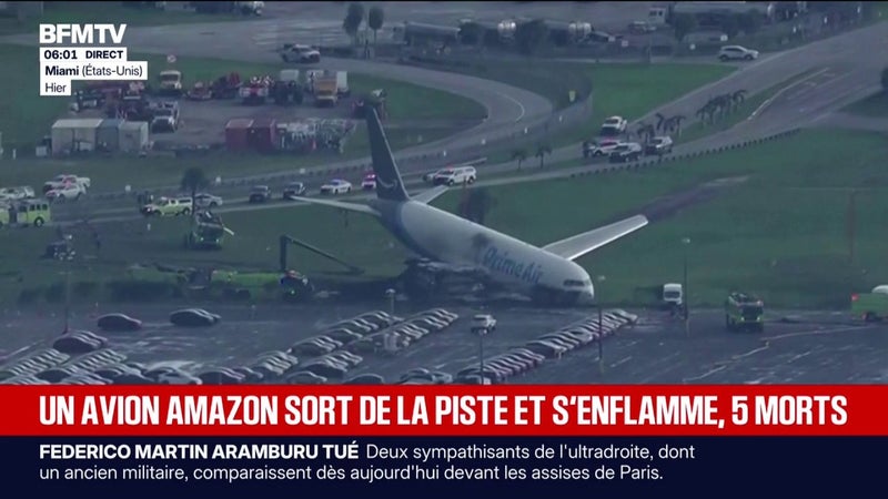 Au moins cinq morts et cinq blessés après une sortie de piste d'un avion Amazon à l'aéroport de Miami