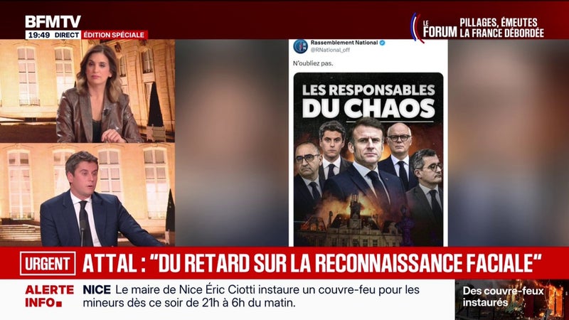 Pillages, casseurs: "C'est 30 ans de lâcheté et de laxisme", estime Gabriel Attal, candidat Renaissance à la présidentielle