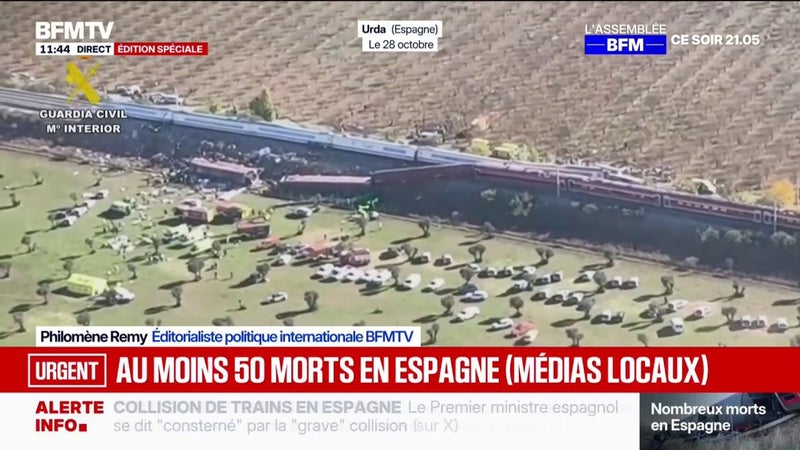 Collision de deux trains en Espagne: les images aériennes de la scène de l'accident