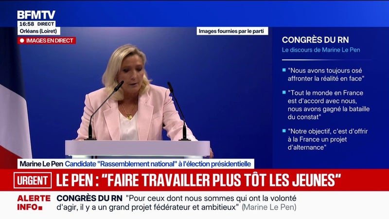 "Nous allons rétablir l’État de droit,", lance Marine Le Pen, candidate RN à l'élection présidentielle
