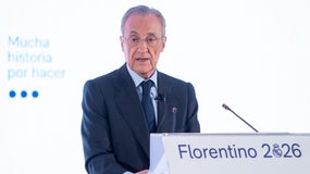 Le président du Real Madrid Florentino Perez en plein discours de campagne, 6 juin 2026