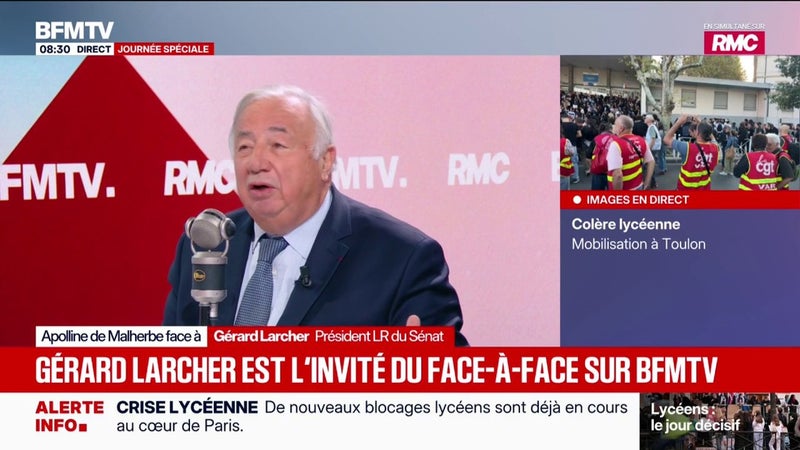 Mobilisation lycéenne: “Il faut rétablir l'ordre”, déclare Gérard Larcher, président LR du Sénat