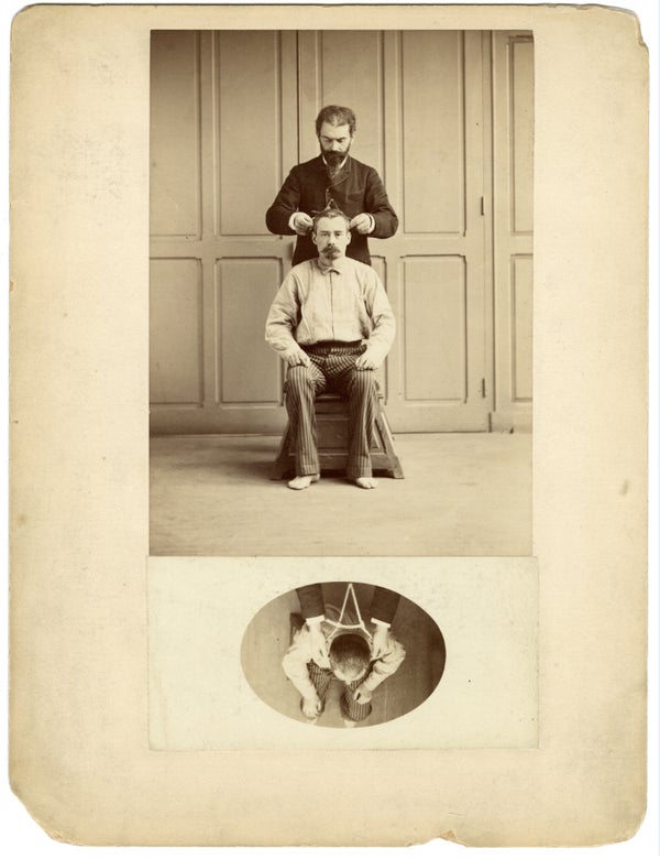 Un criminel sur la chaise Bertillon 