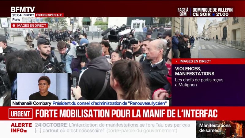 Manifestation du 24 octobre: "On souhaite un cadre clair pour manifester sans aucune violence", explique Nathanaël Combary, président du conseil d'administration de Renouveau lycéen